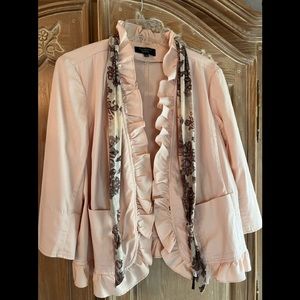 TALBOTS ~ruffled cotton jacket with 3/4 length sleeves-& accenting narrow scarf